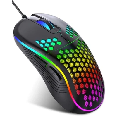 Abbildung von JYCSTE Kabelgebundene Gaming Maus, RGB Hintergrundbeleuchtung und 7200 einstellbare DPI, ergonomische leichte USB Computermaus mit hochpräzisem Sensor für Windows PC &amp; Laptop Gamer (Schwarz)