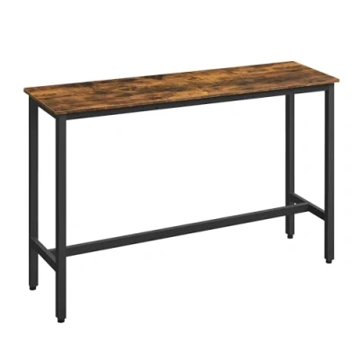 Abbildung von VASAGLE Bartisch, Küchentisch, Küchentresen, rechteckiger Stehtisch, Metallgestell, 40 x 140 90 cm, einfacher Aufbau, schmal, Industrie Design, vintagebraun tintenschwarz LBT140B01