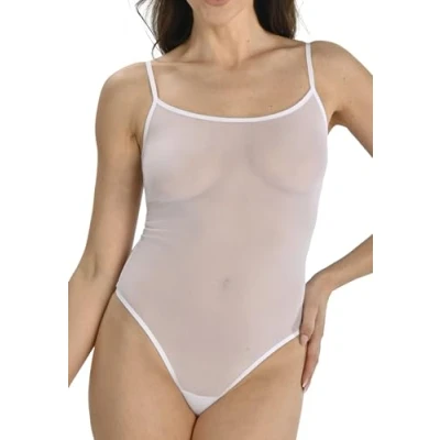 Abbildung von Teyli Stringbody Damen aus Netzmaterial Bodysuit Women Spaghetti String body Netz Frauen Spaghettiträger Weiß L
