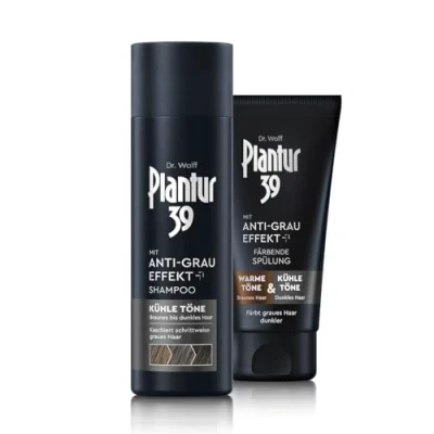 Abbildung von Plantur 39 Anti Grau Effekt Set aus Shampoo 200 ml und färbender Spülung 150 Für kühle Töne dunkles Haar Kaschiert schrittweise graues färbt dunkler