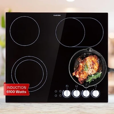Abbildung von Klarstein Glaskeramik Kochfeld, Einbau Kochfeld mit 4 Platten, 6100 W Elektro zum Kochen, Modernes Glaskeramikkochfeld,