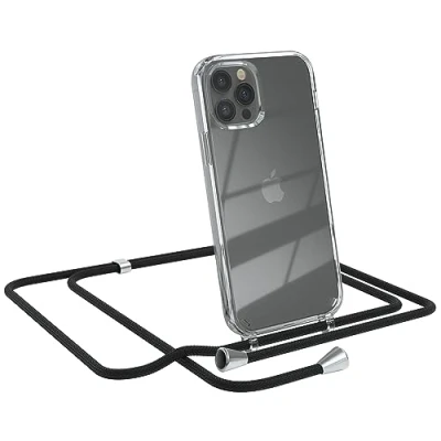 Abbildung von EAZY CASE Handykette kompatibel mit iPhone 12/12 Pro Handyhülle Umhängeband, Handykordel Schutzhülle, Silikonhülle, Hülle Band, Stylische Kette für Smartphone, Schwarz