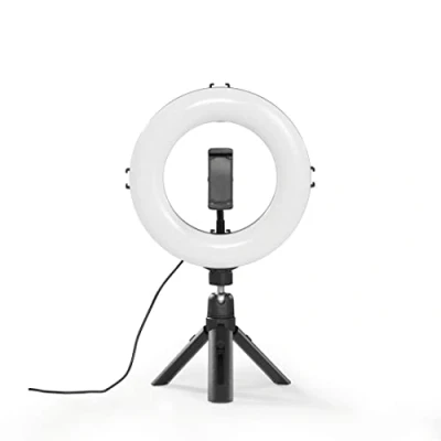 Abbildung von Hama Ringlicht LED Ringleuchte mit Stativ für Handy, Webcam, Mikrofon, Videokonferenz