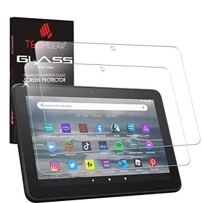 Abbildung von TECHGEAR 2 Stück Glas für Amazon Neue Fire 7 Tablette (2022 Veröffentlichungs / 12. Generation) Displayschutzfolie aus gehärtetem [9H Härte] [Crystal Clarity] [Kratzfest] [Keine Bubble]
