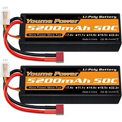 Abbildung von 2S Lipo Akku 7,4V RC Akkus 5200mAh 50C Hartschalenkoffer mit Deans T Stecker Kompatibel HPI 1/8 1/10 Flugzeug Hubschrauber Auto LKW Boot (2 Packungen)
