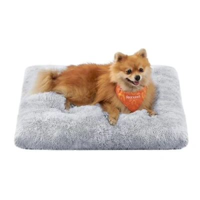 Abbildung von Feandrea Hundebett, Hundekissen, Flauschige Hundematte, Langer Plüsch, 65 x 45 cm, weiche Polsterung, maschinenwaschbar, multifunktional, Ombré Grau PGW200G01