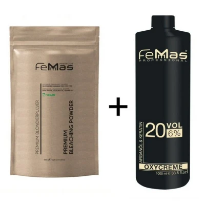Abbildung von FemMas Premium Haarfarbe Blondierpulver Weiss 500g + Oxycreme 6% 1L