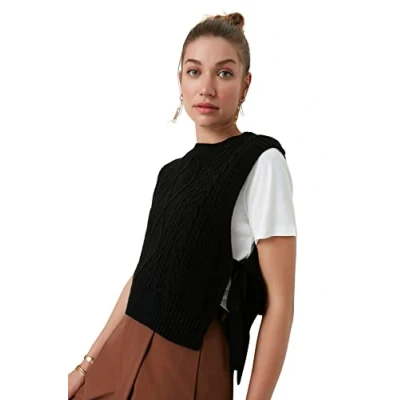 Abbildung von TRENDYOL Damen Crew Neck Plain Regular Vest Sweater, Schwarz, S EU