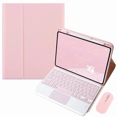 Abbildung von GUPENAA Tastatur Hülle für iPad Pro 13 Zoll (M4) 2024 mit Touchpad, Integrierter Bleistifthalter, Magnetische Abnehmbare Kabellose Bluetooth Maus,Pink 1
