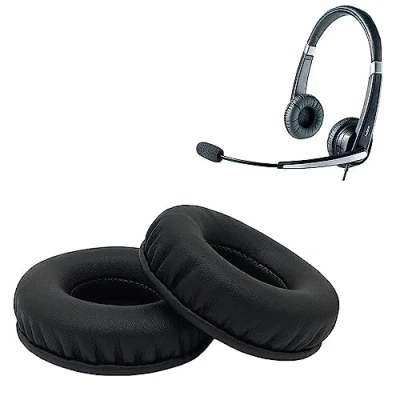 Abbildung von Ersatz Ohrpolster Leder Memory Foam Ohrenschützer für Jabra UC VOICE 550 Kopfhörer Schwarz