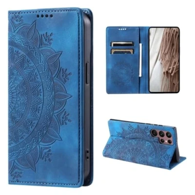 Abbildung von CoverKingz Handyhülle für Samsung Galaxy S24 Ultra Handytasche mit Kartenfach Klapphülle Cover Handy Hülle klappbar Motiv Mandala Blau