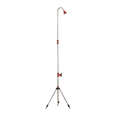 Abbildung von Grafner Aluminium Gartendusche mit Teleskopstativ, höhenverstellbar 172 275 cm, Duschstrahl stufenlos verstellbar, massiven Erdankern für optimal Stand, leicht &amp; schnell aufgebaut, Campingdusche