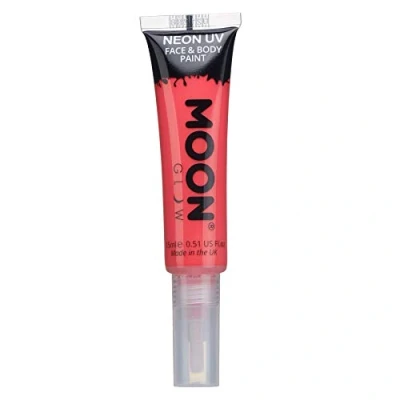 Abbildung von Neon UV Gesichts und Körperfarbe mit Pinsel von Moon Glow 15ml Intensiv Rot