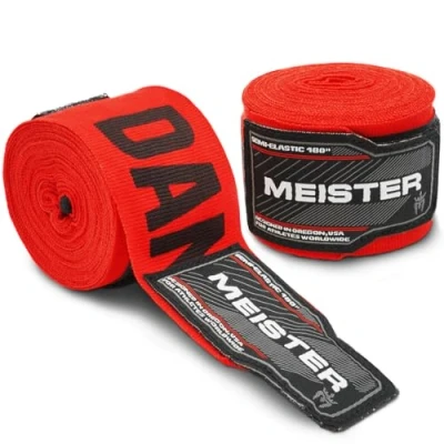 Abbildung von Meister Erwachsene 180 Zoll (457cm) Semi Elastische Handbandagen für MMA &amp; Boxen (Paar) Gefahr Rot