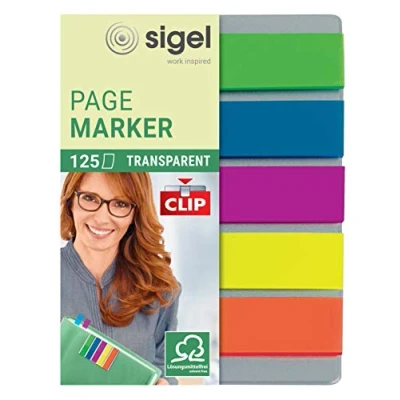 Abbildung von SIGEL HN610 Haftmarker auf Karte mit Klemmfunktion, 125 Mini Streifen im Format 12 x 50 mm, 5 Farben