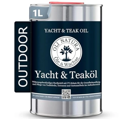 Abbildung von OLI NATURA Yacht &amp; Teaköl Holzöl für Außen 1 Liter, Natur Premium Leinöl mit Schutz vor UV Strahlung, Verwitterung, Versprödung Vergrauung Geeignet fast alle Holzarten