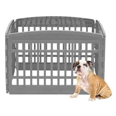 Abbildung von Iris Ohyama Welpenauslauf mit 4 Paneelen, H60cm, Grau, Katzengehege, Hundebox, Hundegitter, Für Outdoor, Indoor, Welpenlaufstall, Hundezaun, Welpenzaun, Laufstall Hund, CI 604E Panel