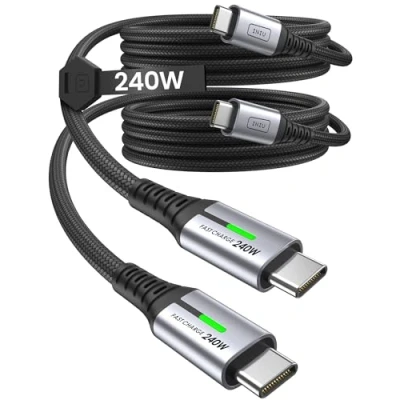 Abbildung von INIU 240W USB C Kabel, [2 Pack 2m] PD Schnellladekabel auf C, Nylon Geflochten Ladekabel Ladegerät für iPhone 16 15 Pro Max Samsung Galaxy S23 S22 Pixel 7 iPad MacBook Air usw