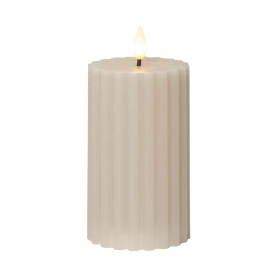 Abbildung von STAR TRADING LED Kerze Flamme (1 tlg), Stumpenkerze beige geriffelt 3D Timer 15cm