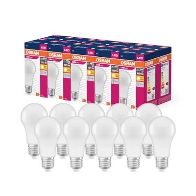 Abbildung von OSRAM LED Star Value Classic A100 Lampe für E27 Sockel, Birnenform, FR, 1521 Lumen, warmweiß (2700K), Ersatz herkömmliche 100W Glühbirnen, nicht dimmbar, 10er Pack