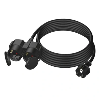 Abbildung von YIDE Verlängerungskabel 5m mit 2 Schuko Steckdosen Outdoor, Doppel Verlängerung für den Außenbereich IP44, Schutzkontakt Buchsen, Gummi Stromkabel außen 3500 W, Fach Verteiler Schutzkappe