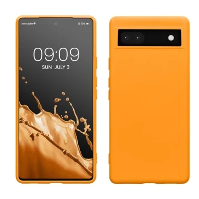 Abbildung von kwmobile Hülle kompatibel mit Google Pixel 6a gummierte TPU Silikon Handyhülle Schutzhülle für kabelloses Laden Case in Fruity Orange
