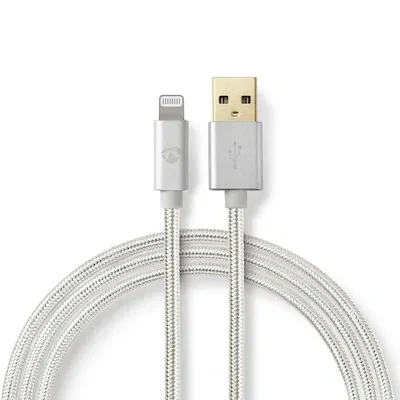 Abbildung von Nedis USB Kabel 2.0 Apple Lightning 8 Pin A Stecker 480 Mbps 12 W Vergoldet 3 m rund Geflochten/Nylon Aluminium