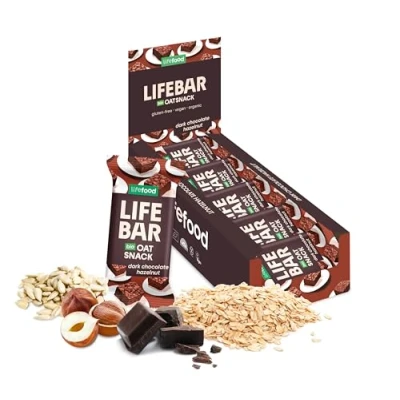 Abbildung von Lifefood Lifebar Haferriegel, Hafer Riegel, Haferflocken Snack BIO Vegan Lactosefrei Glutenfrei 15er Pack (15 x 40 g) (Dunkle Schokolade Haselnuss)