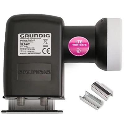 Abbildung von GSS Twin LNB GLT 401schwarz + Aufdrehhilfe Universal (LTE Filter Full HD, 4K, HDTV, 0.1dB,Wetterschutz)