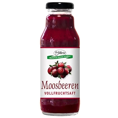 Abbildung von Moosbeeren Vollfruchtsaft aus wilden Moosbeeren, 300 ml enthält alle Bestandteile der Moosbere, besonders ergiebig 100% erfrischend fruchtig herber Geschmack