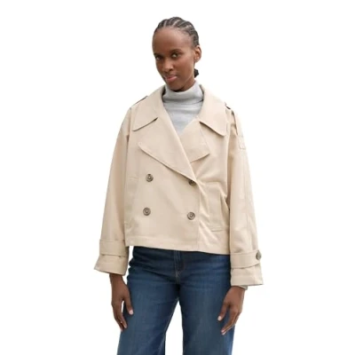 Abbildung von TOM Tailor Denim Short Trenchcoat Kurzmantel, Damen, Größe: XL, Soft calm beige