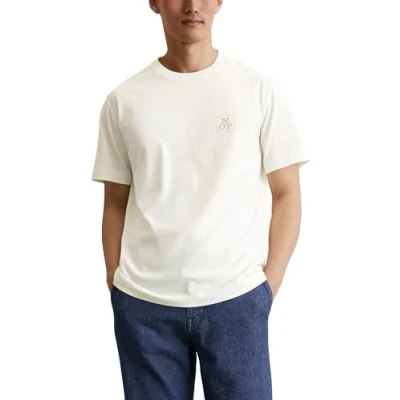 Abbildung von Marc O&#039;Polo Herren T Shirt aus Bio Baumwolle mit Rundhalsausschnitt, Cremefarben (Egg White), L