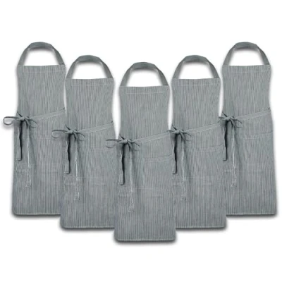 Abbildung von ZOLLNER 5er Set Kochschürze in schwarz weiß gestreift robuste Grillschürze für Damen und Herren Baumwolle 75x100 cm mit Bindebänder waschbar bis 60C Oeko Tex® zertifiziert