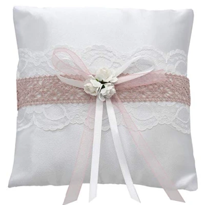 Abbildung von ZauberDeko Ringkissen Marina Vintage Weiß Rosa Hochzeit Braut Traukissen Ringe