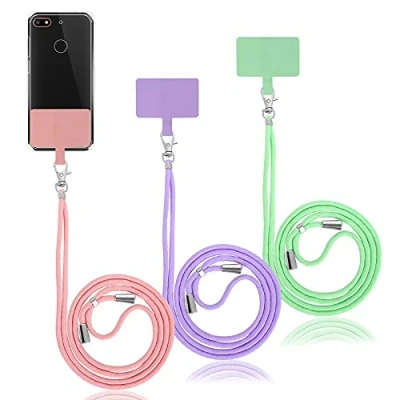 Abbildung von Molain Handy Umhängeband für um den Hals, universelles verstellbare Gurte Nylon Aufnäher kompatibel mit Allen Smartphones (3 Stück hellgrün+pink+lila)