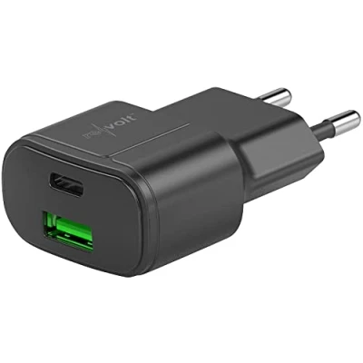Abbildung von revolt Reise USB C Netzteil: Ultrakompaktes &amp; Notebook Netzteil, C/A, QC, PD, 30W, schwarz (Doppel Stecker Handy Ladestation)