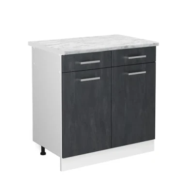 Abbildung von Vicco Küchenunterschrank R Line, Schwarz Beton/Weiß, 80 cm AP Marmor