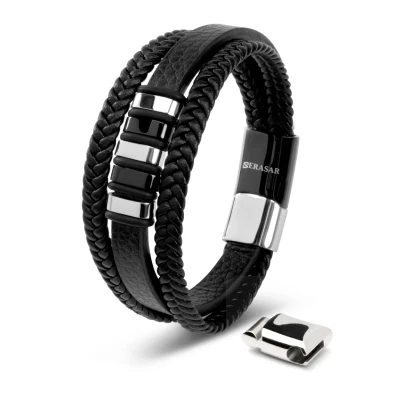 Abbildung von Serasar Armband, Herren, Größe: 23, Schwarz silber