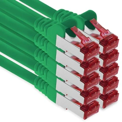 Abbildung von 1aTTack.de 10x 5m CAT6 Patchkabel S/FTP PIMF Schirmung CAT.6 RJ45 Netzwerkkabel Ethernetkabel DSL LAN Router Switch Modem Patchfeld grün 10 Stück