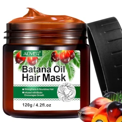 Abbildung von Batana Öl Haarmaske für Haarwachstum, 100% natürliches Haarwuchsöl, Wildes Bio verhindert Haarausfall und hilft bei Frizz, Spliss, Textur &amp; Glanz Männer Frauen 120g