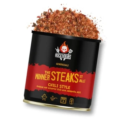 Abbildung von ROCK&#039;N&#039;RUBS Grillgewürz The Winner steaks it all Chili Style BBQ Rub zum Grillen mit crunchy Salzflocken gepaart Chili, Jalapeño und grünem Pfeffer 180 g