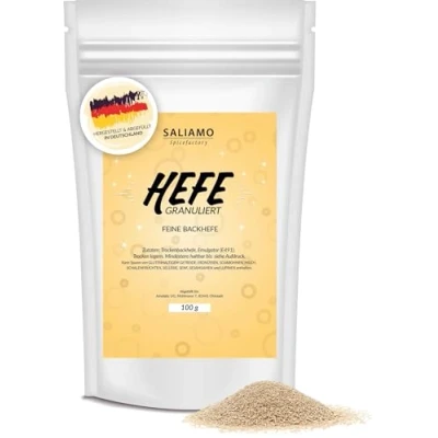 Abbildung von Saliamo 100g Trockenhefe, feinkörnige Backhefe für luftigen Hefeteig, Kuchen, Pizza, Hefezopf, haltbare Instant Hefe optimales Teig Volumen,