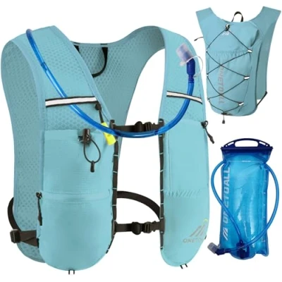 Abbildung von ONETOALL Laufweste Damen mit 2L Trinkblase, Leichter Trinkrucksack Laufen Herren 6L, Runing Vest Reflektierend für Jogging, Trailrunning, Fahrrad, Marathon, Motorrad, nur 150g