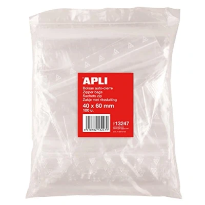 Abbildung von APLI 13247 Packung mit 100 Kunststoffbeutel Selbstverschließung, 40 x 60 mm