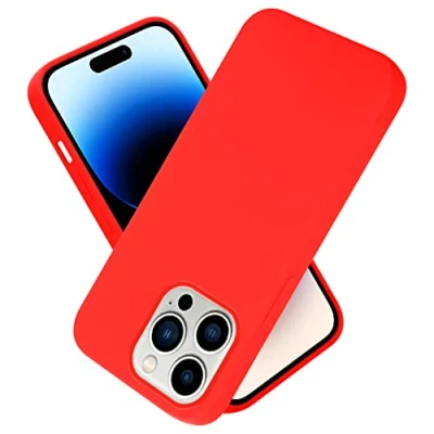 Abbildung von Cadorabo Hülle kompatibel mit Apple iPhone 14 PRO MAX Handyhülle für Case aus flüssigem Silikon stoßfeste dünne TPU Schutzhülle Liquid ROT