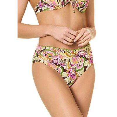 Abbildung von goldenpoint Bikini Damen Badeanzug Hochgeschnittener Slip Rüschen Glamping, Farbe Mehrfarbig, Größe S
