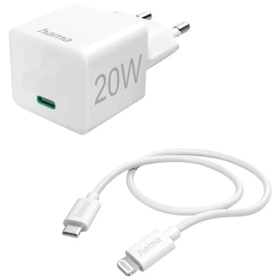 Abbildung von Hama Schnellladegerät mit Ladekabel Lightning, Mini Ladegerät, PD, 20W, 1m, Smartphone Ladegerät
