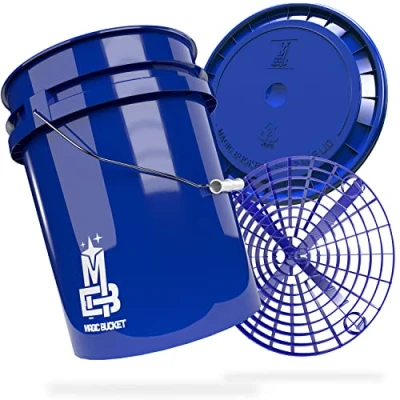 Abbildung von MAGIC BUCKET Auto Handwäsche Bundle Wascheimer Mit passendem Eimer Deckel 5 US GALLONEN ca. 20 Liter Grit Guard Eimereinsatz Schmutzsieb Waschset Blau/Blau