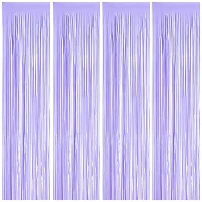 Abbildung von Lametta Vorhänge, 4 Stück Lila Glitzervorhang Fringe 1 x 2m Metallic Folienfransen Hintergrund, Luftschlangen Folie Vorhang für Geburtstag Hochzeit Weihnachten Party Dekoration, Tinsel Curtains Purple