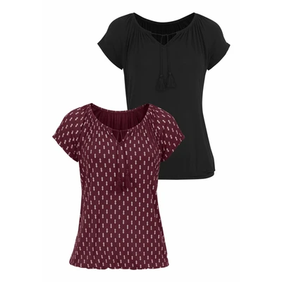 Abbildung von Lascana Vivance 2 pack Strandaccessoire bordeauxgemustert+schwarzuni, Damen, Größe: 36/38, Bordeaux gemustert+schwarz uni